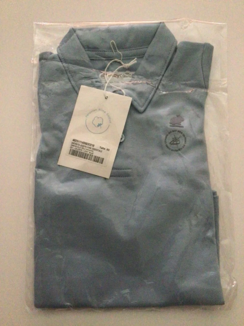 babycottons NWT Blue Luxury Pima Cotton Polo Romper Size 3 Months
